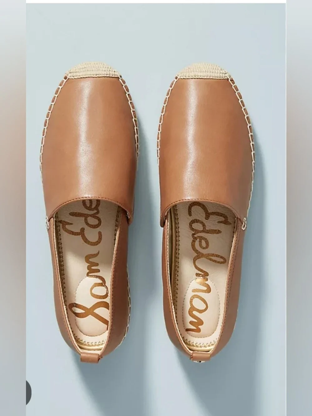 Sam Edelman Cognac Leather Espadrille Slip-Ons Size 8